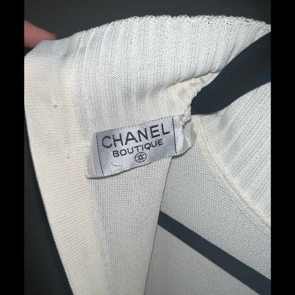 White CHANEL knit onesie romper bodysuit turtleneck sleeveless vintage not worn - Picture 4 of 12